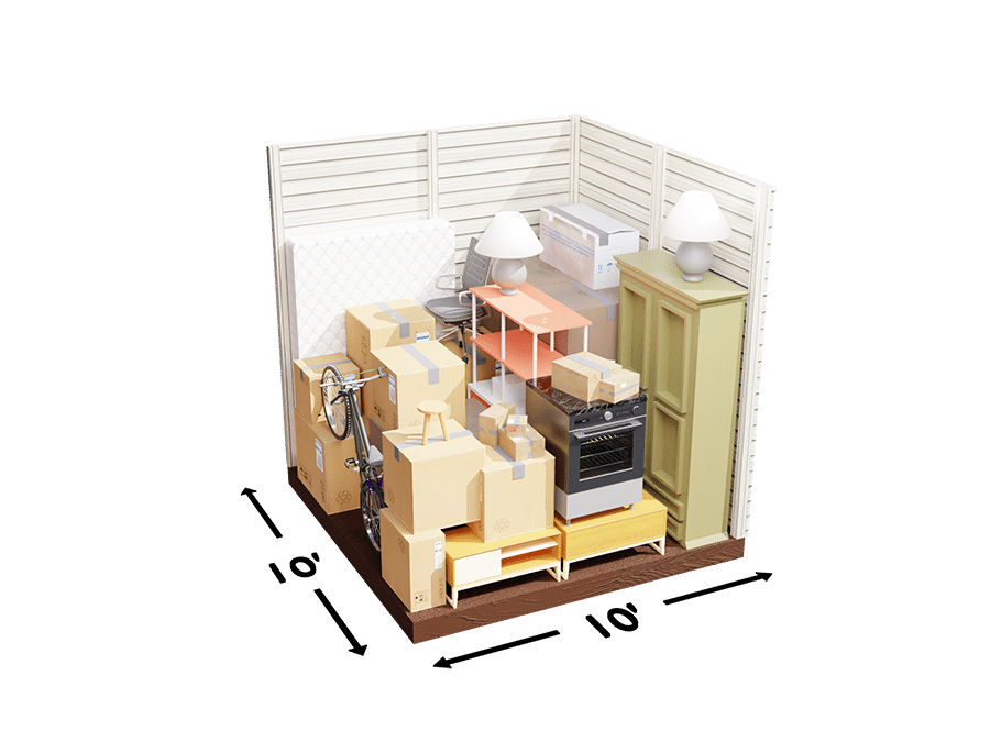 Size chart of a 10ft x 10ft storage unit