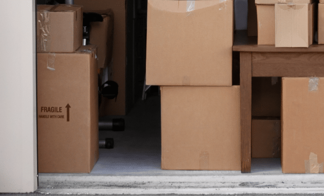 Image of boxes stacked in a storage unit